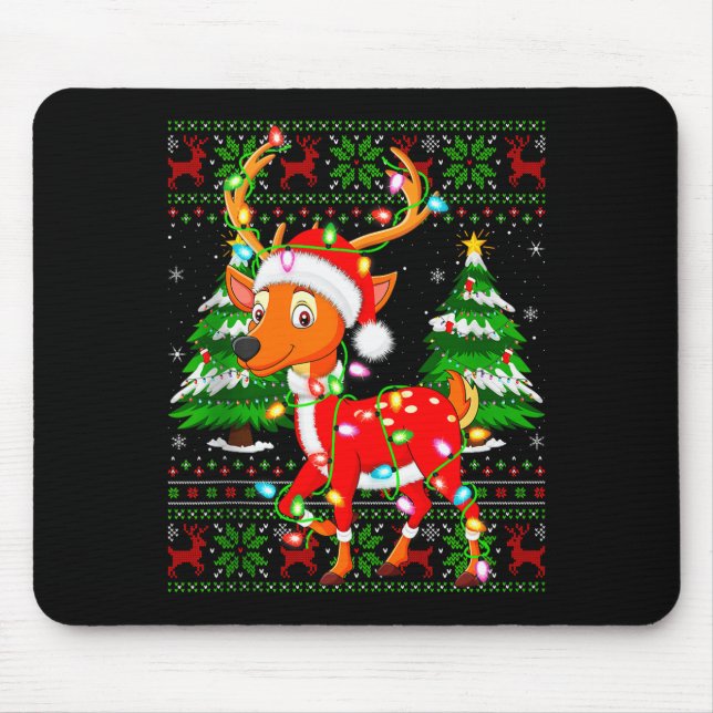 Deer Christmas Lights Santa Costume Ugly Xmas Swea Mouse Pad (Front)