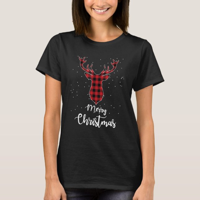 Deer Christmas Red Buffalo Plaid Deer Merry Christ T-Shirt (Front)