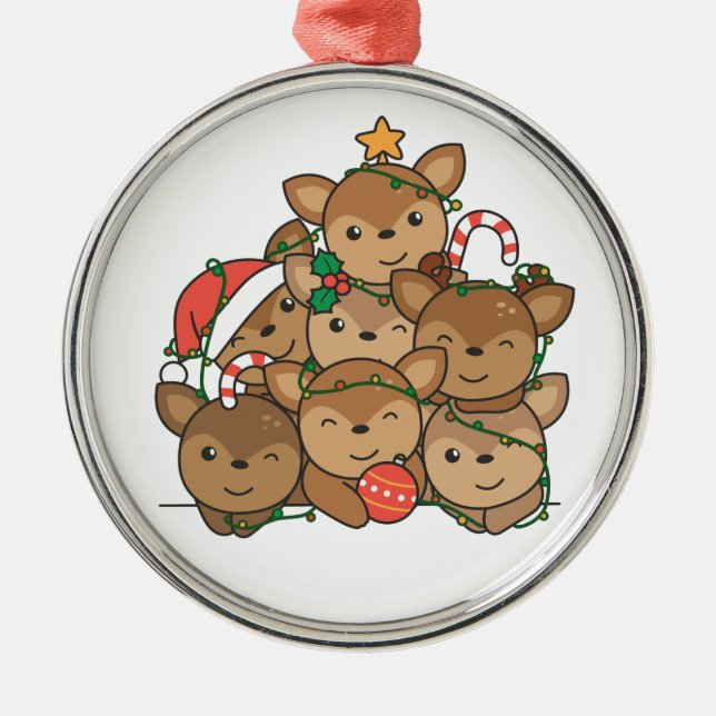Deer Christmas Tree Funny Animal Christmas Ceramic Metal Ornament (Front)