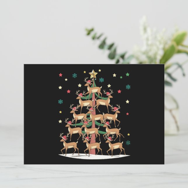 Deer Christmas Tree Funny Holiday Cute Reindeer  Card (Standing Front)