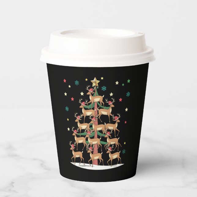 Deer Christmas Tree Funny Holiday Cute Reindeer  Paper Cups (Front)