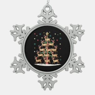 Deer Christmas Tree Funny Holiday Cute Reindeer Snowflake Pewter Christmas Ornament