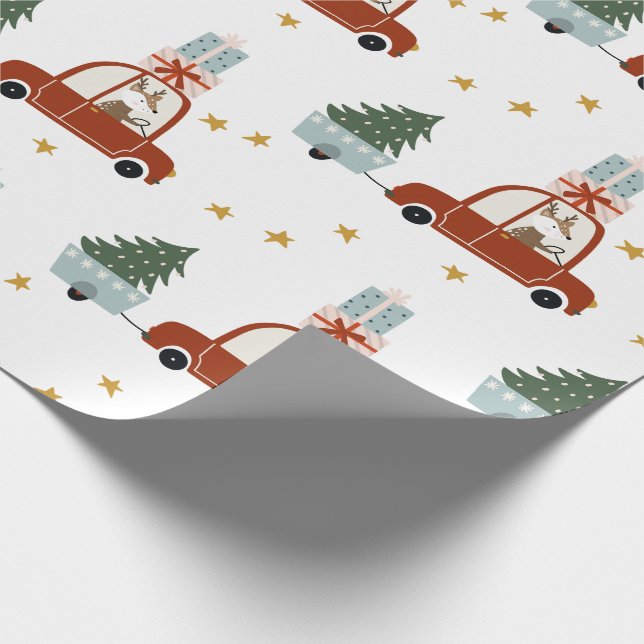 Deer Christmas Tree Illustration Wrapping Paper (Corner)