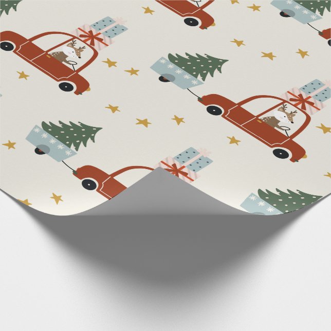 Deer Christmas Tree Illustration Wrapping Paper (Corner)