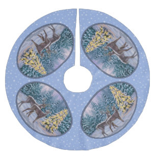 Deer & Christmas Tree Snowflakes Brushed Polyester Tree Skirt