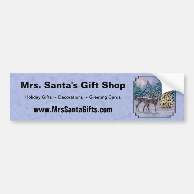 Deer & Christmas Tree Winter Blue Bumper Sticker (Front)