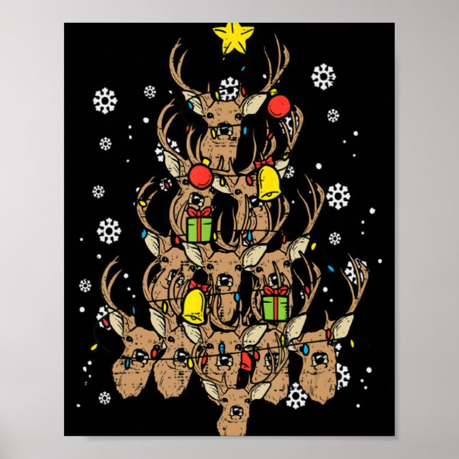 Deer Christmas Tree Xmas Hunting Hunt Men Dad Men  Poster (Front)