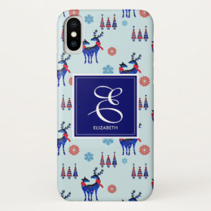 Deer, Christmas Trees, & Snowflakes with Monogram iPhone X Case