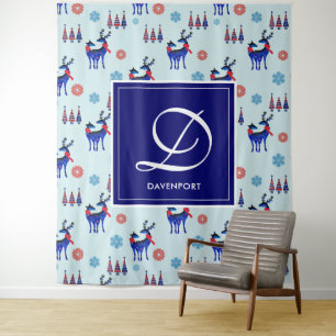 Deer, Christmas Trees, & Snowflakes with Monogram Tapestry
