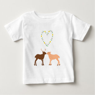 Deer Couple and Daisy Heart Baby T-Shirt