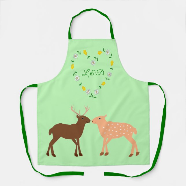 Deer Couple and Daisy Heart Custom Apron (Front)