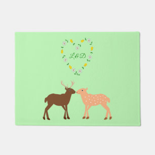 Deer Couple and Daisy Heart Custom Doormat