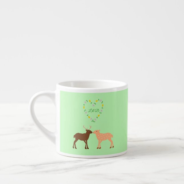 Deer Couple and Daisy Heart Custom Espresso Cup (Left)