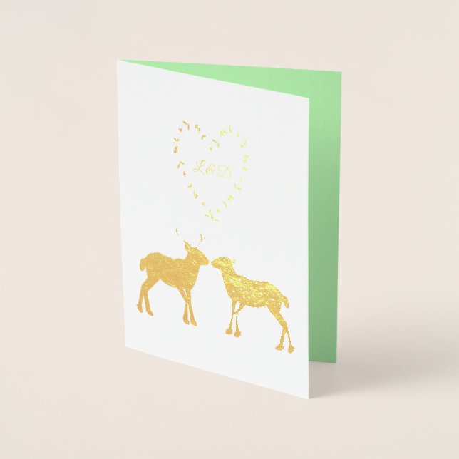 Deer Couple and Daisy Heart Custom Foil Card (Front)