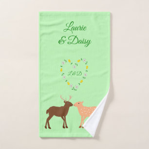 Deer Couple and Daisy Heart Custom Hand Towel