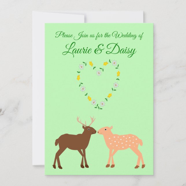 Deer Couple and Daisy Heart Custom Invitation (Front)