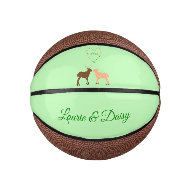 Deer Couple and Daisy Heart Custom Mini Basketball (Front)