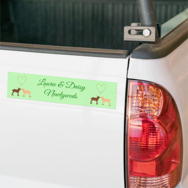 Deer Couple and Daisy Heart Custom Newlyweds Bumper Sticker (On Truck)