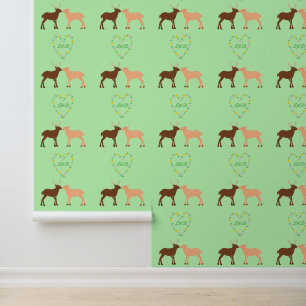 Deer Couple and Daisy Heart Custom Patterned Wallpaper