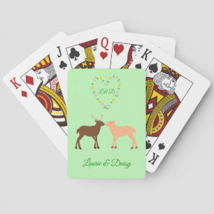Deer Couple and Daisy Heart Custom Playing Cards