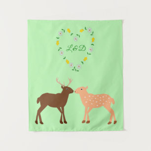 Deer Couple and Daisy Heart Custom Tapestry