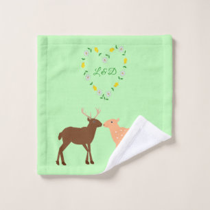 Deer Couple and Daisy Heart Custom Wash Cloth