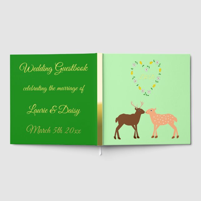 Deer Couple and Daisy Heart Custom Wedding Guest Book (Full)