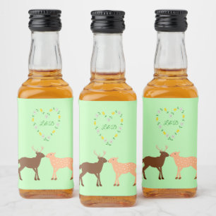 Deer Couple and Daisy Heart Custom Wedding Liquor Bottle Label