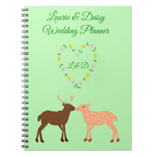 Deer Couple and Daisy Heart Custom Wedding Notebook