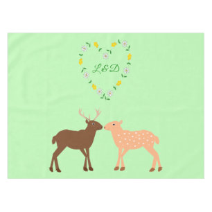 Deer Couple and Daisy Heart Custom Wedding Tablecloth