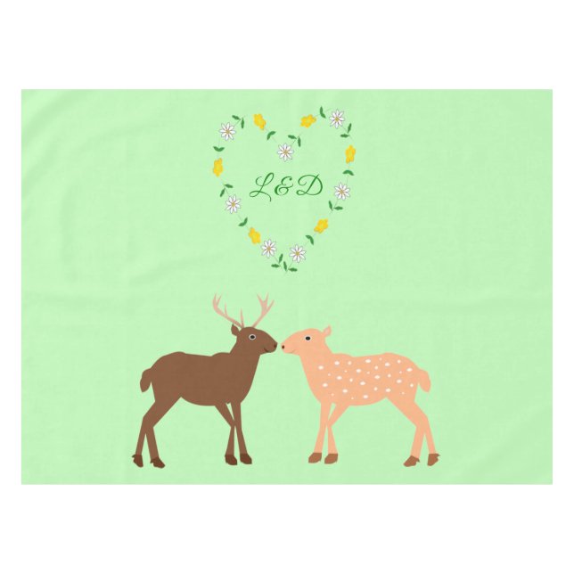Deer Couple and Daisy Heart Custom Wedding Tablecloth (Front (Horizontal))