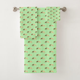 Deer Couple and Daisy Heart Patterned Bath Towel Set