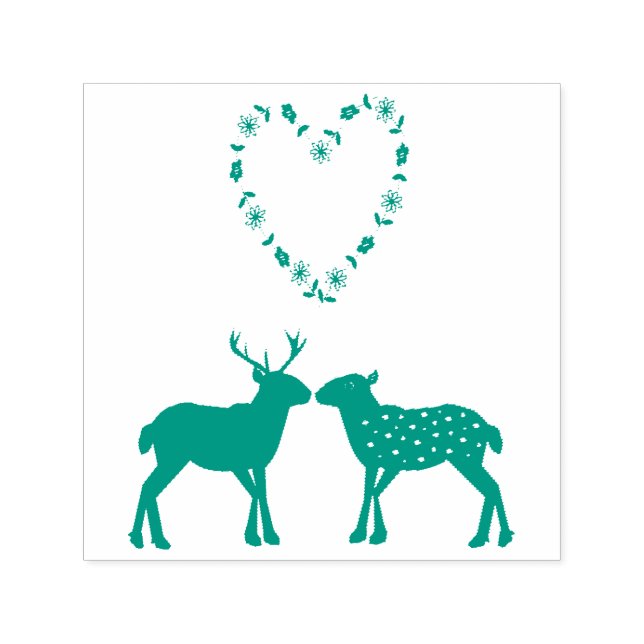 Deer Couple and Daisy Heart Self-inking Stamp (Design)