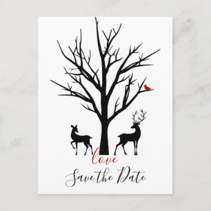 Deer Couple in Love Winter Save the Date Wedding Announcement Postcard