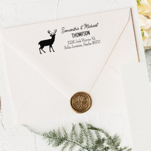 Deer Couple Return Address Rubber Stamp
