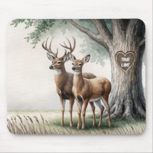 Deer Couple With Tree Heart Love Text Mouse Pad