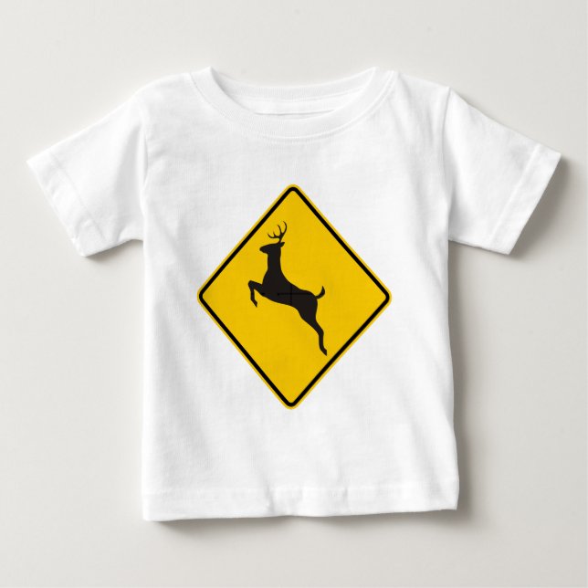 Deer Crossing Highway Sign Baby T-Shirt (Front)