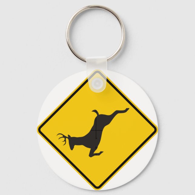 Deer Crossing Highway Sign Key Ring (Front)