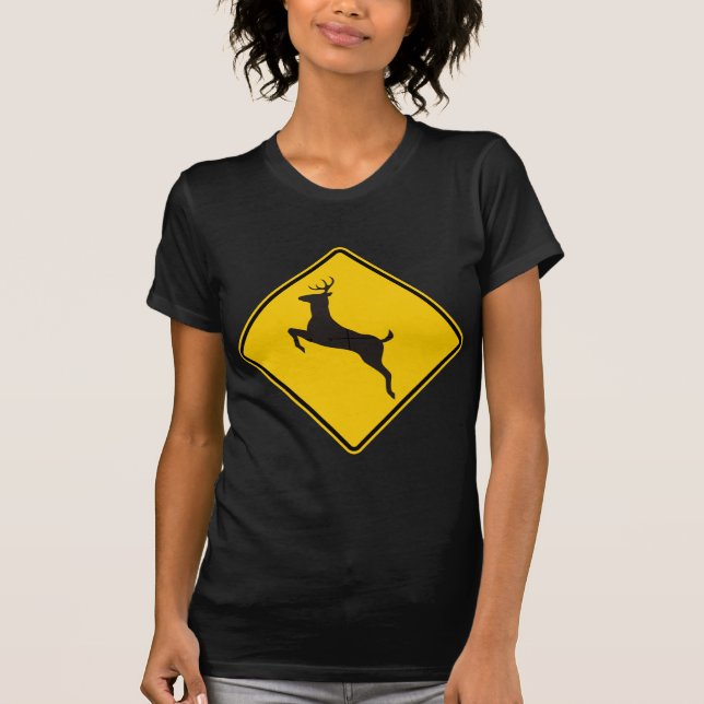 Deer Crossing Highway Sign T-Shirt (Front)