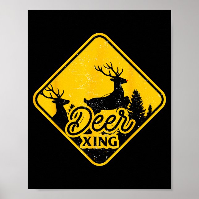 Deer Crossing Sign Christmas Xing Reindeer Funny M (Front)
