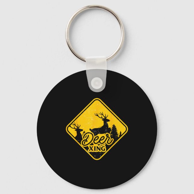 Deer Crossing Sign Christmas Xing Reindeer Funny M Key Ring (Front)