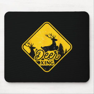 Deer Crossing Sign Christmas Xing Reindeer Funny M Mouse Pad