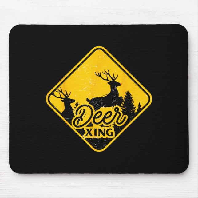 Deer Crossing Sign Christmas Xing Reindeer Funny M Mouse Pad (Front)