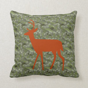 Deer Crossing Silhouette On Camo Cushion