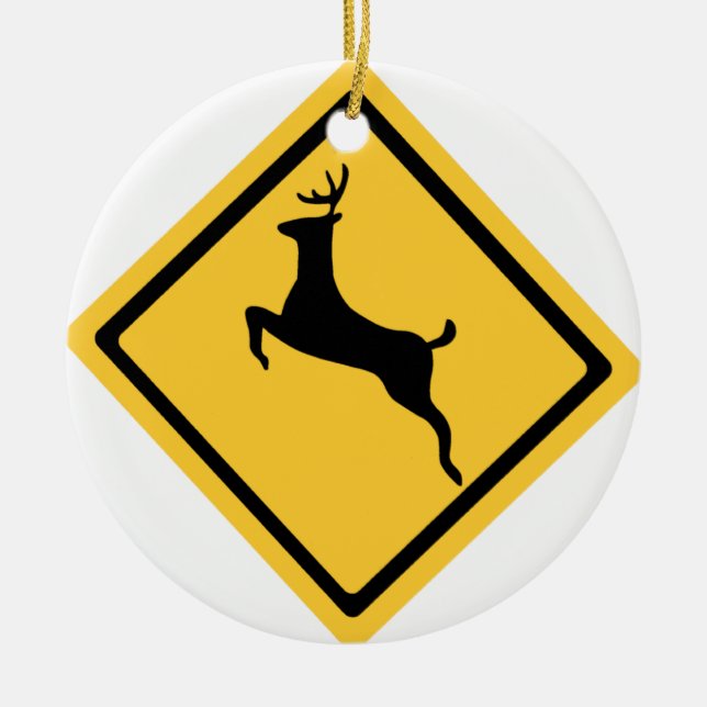 Deer Crossing Symbol Ceramic Tree Decoration (Front)