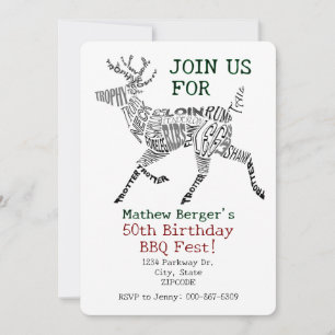 Deer Cuts Word Cloud Typography Birthday Invitation