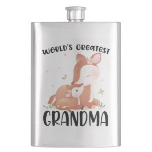 Deer Doe and Fawn World's Greatest Grandma Hip Flask