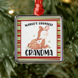 Deer Doe and Fawn World's Greatest Grandma Metal Ornament
