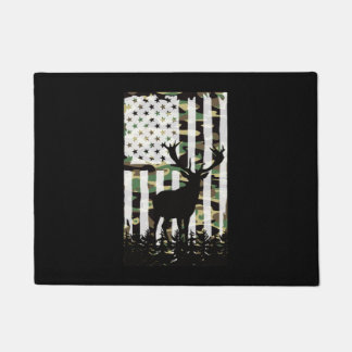 Deer Elk Buck Hunting Camo USA Flag Camoflauge Doormat