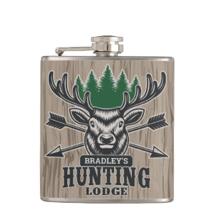Deer Elk Hunter ADD NAME Bow Hunting Lodge Cabin Hip Flask